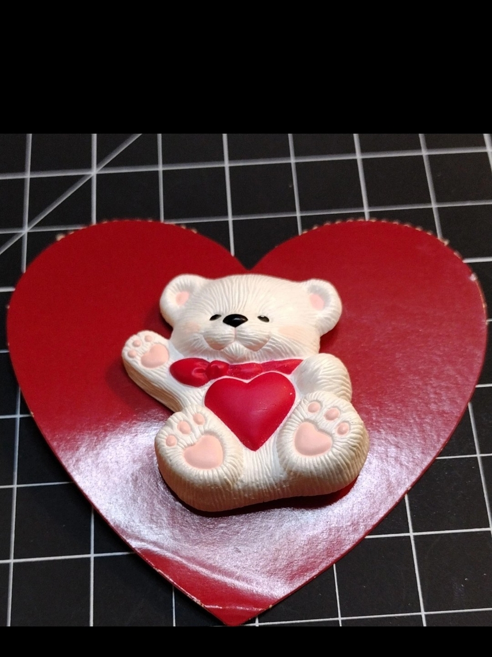 Vintage Hallmark White Waving Bear Brooch Heart Love  Valentine's Day Lapel Pin